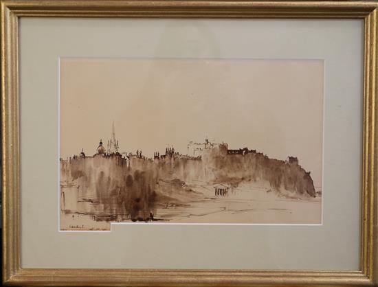 Sir David Muirhead Bone (1876-1953) View of Edinburgh 7.5 x 12.25in.